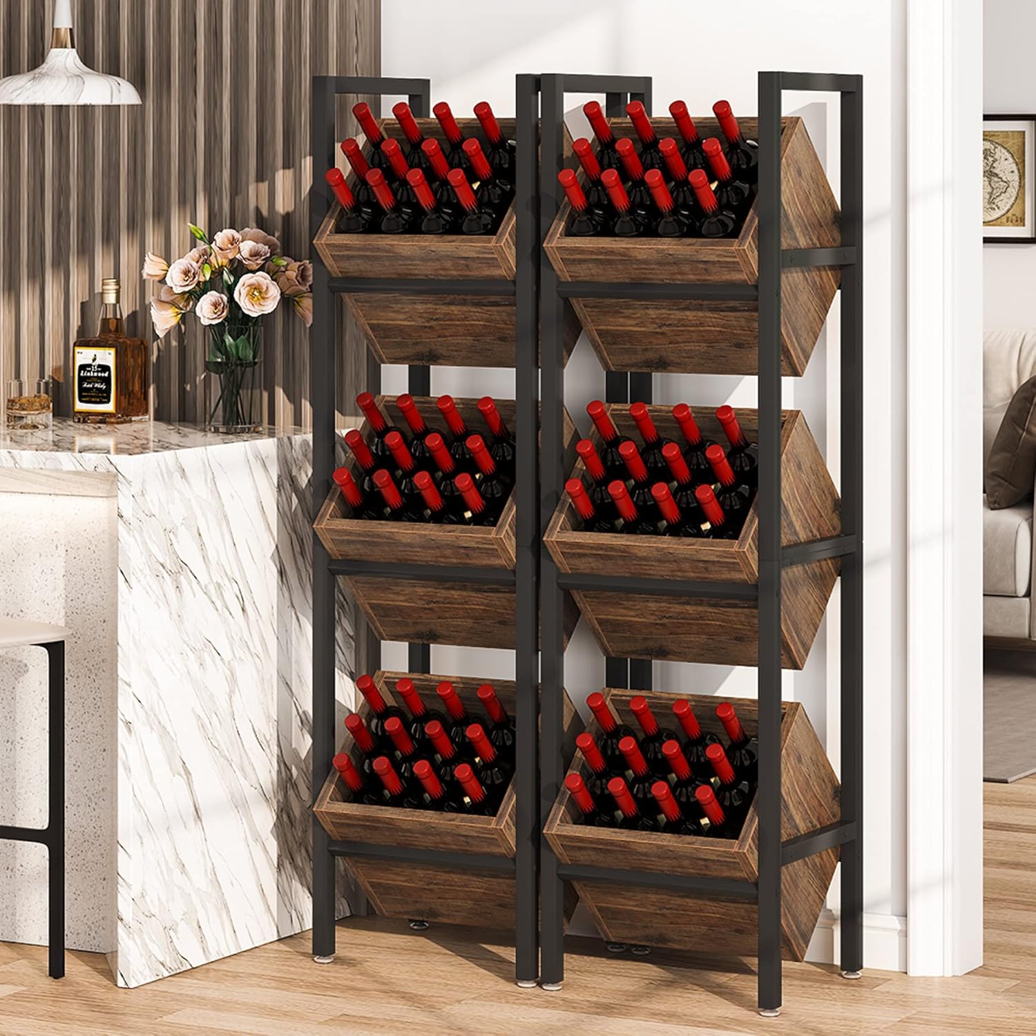 Tribesigns 3-Tier Freestanding Wine Rack, Wooden Wine Storage Stand for Kitchen and Cellar