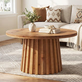 32" Round Fluted Coffee Table, Farmhouse Solid Wood Living Room, Circle Center Tea Table 3