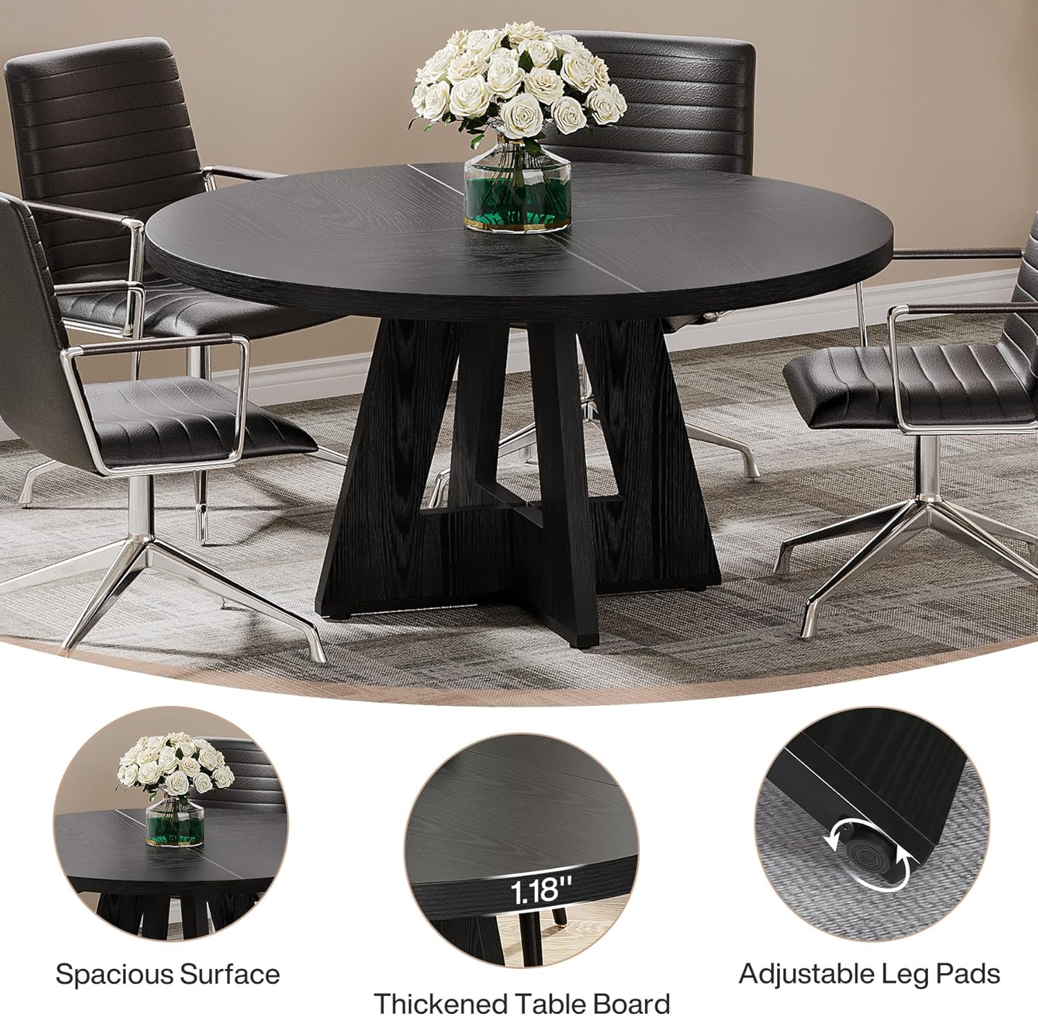 Tribesigns 47-Inch Round Conference Table for 4-6 People, Wooden Base and Thickened Top