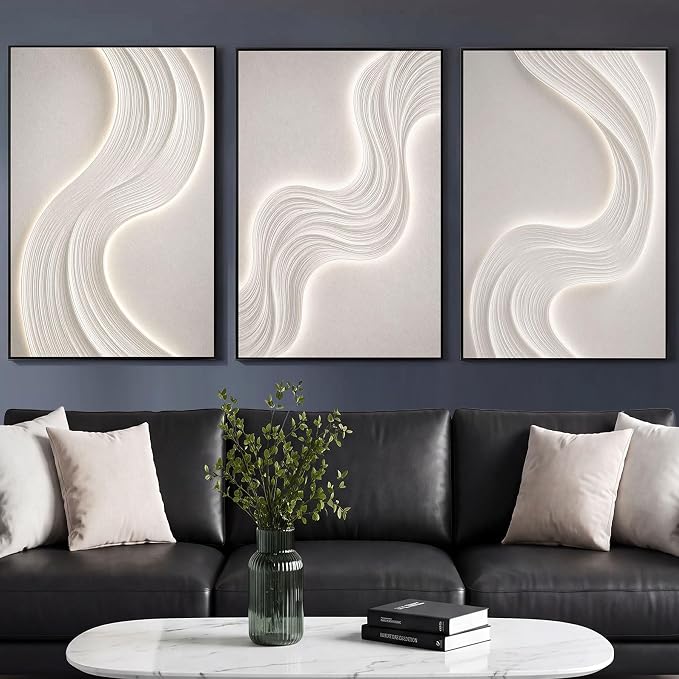 3-Piece 24x36" Modern Abstract Wall Art, Silver Framed Canvas Prints