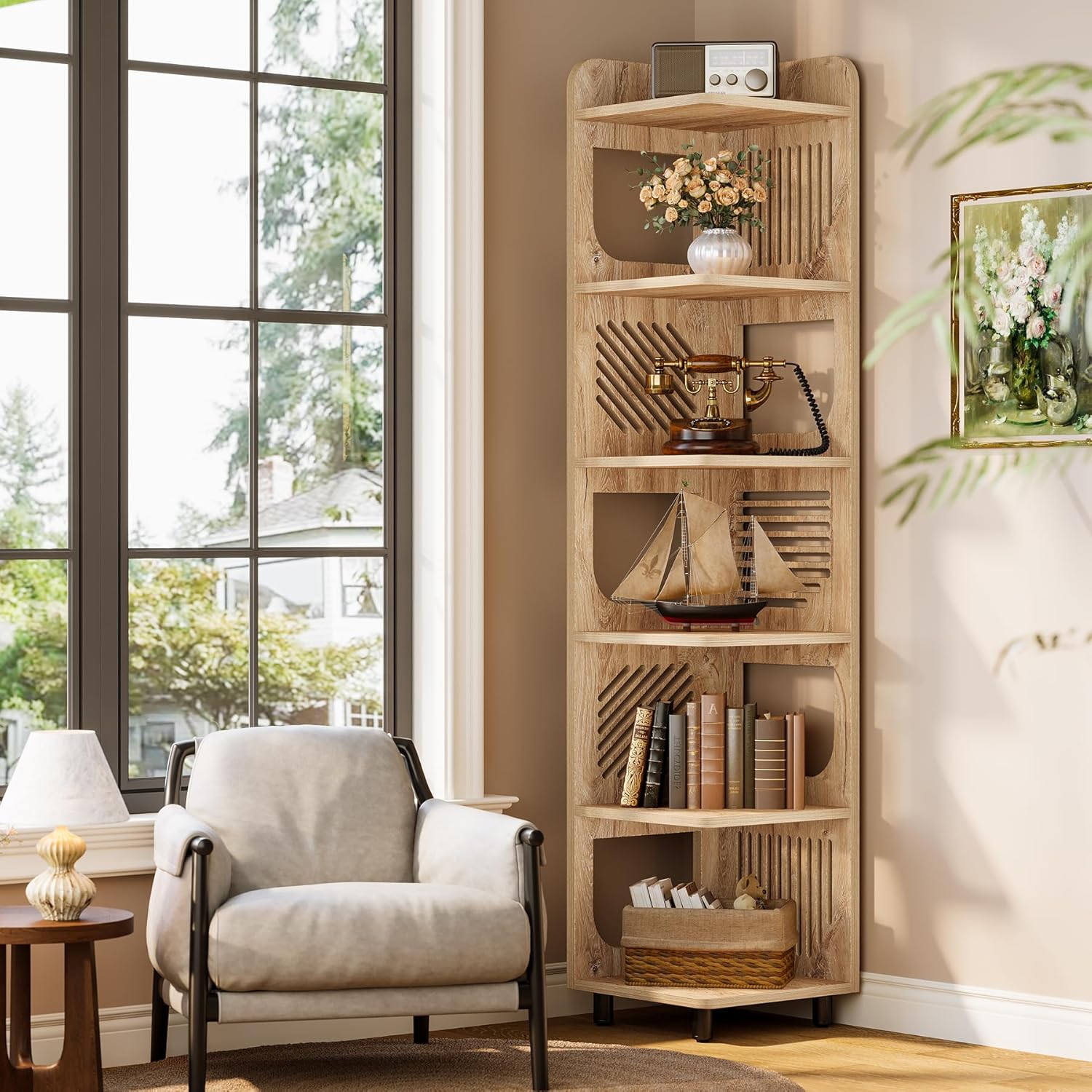 Tribesigns 6-Tier Corner Shelf, Tall Skinny Display Bookcase for Small Spaces