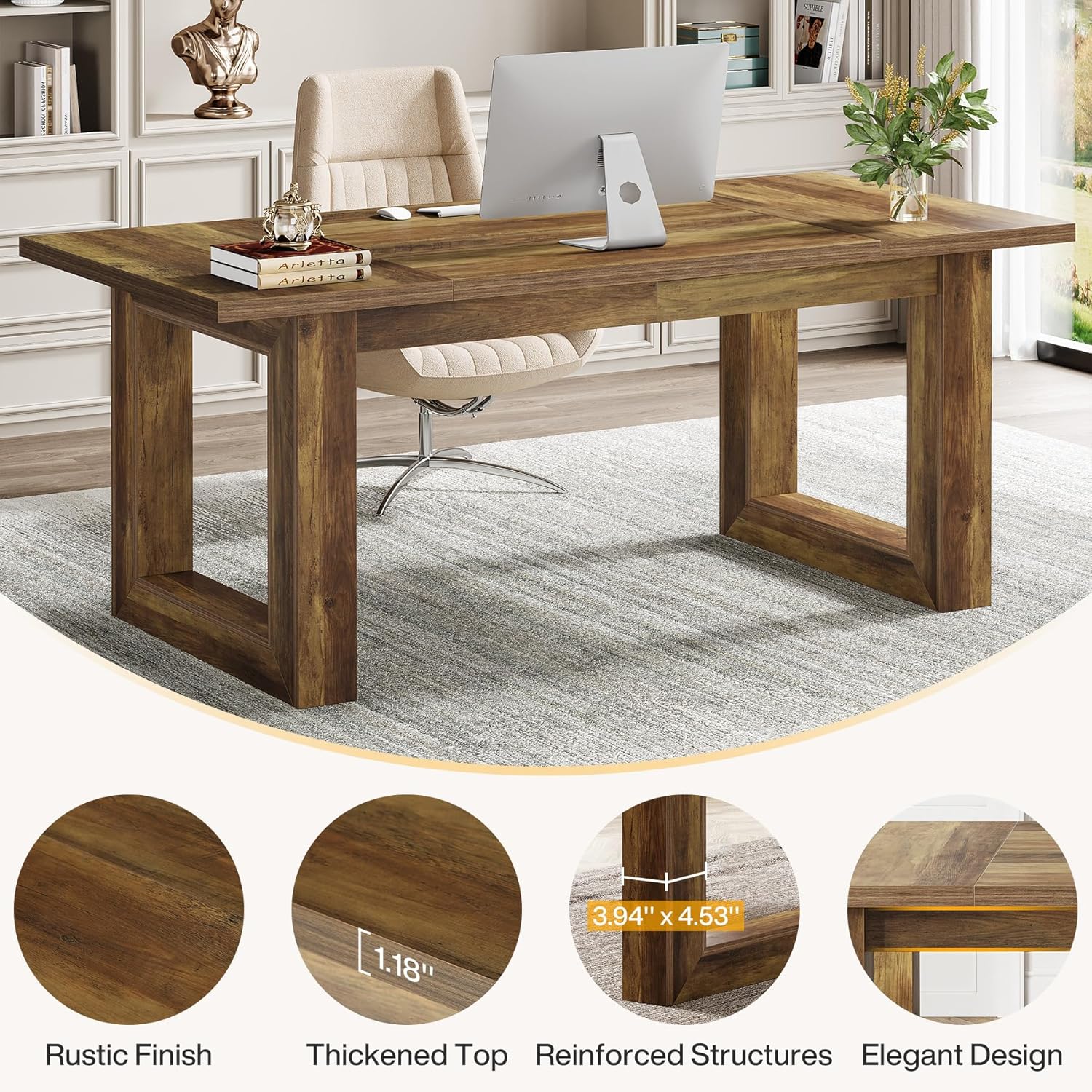 63" Executive Desk, Wooden Computer Desk Workstation Table