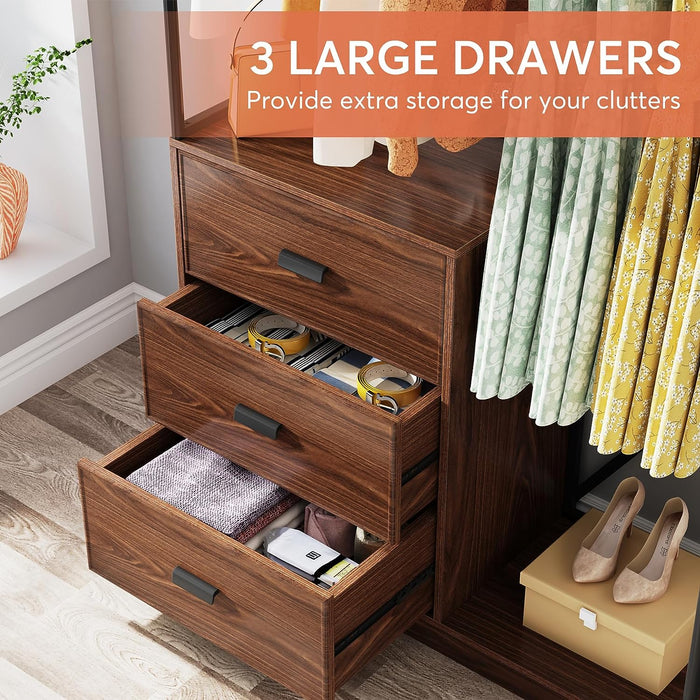 Freestanding Closet Organizer with 3 Drawers and Hanging Rod Tribesigns