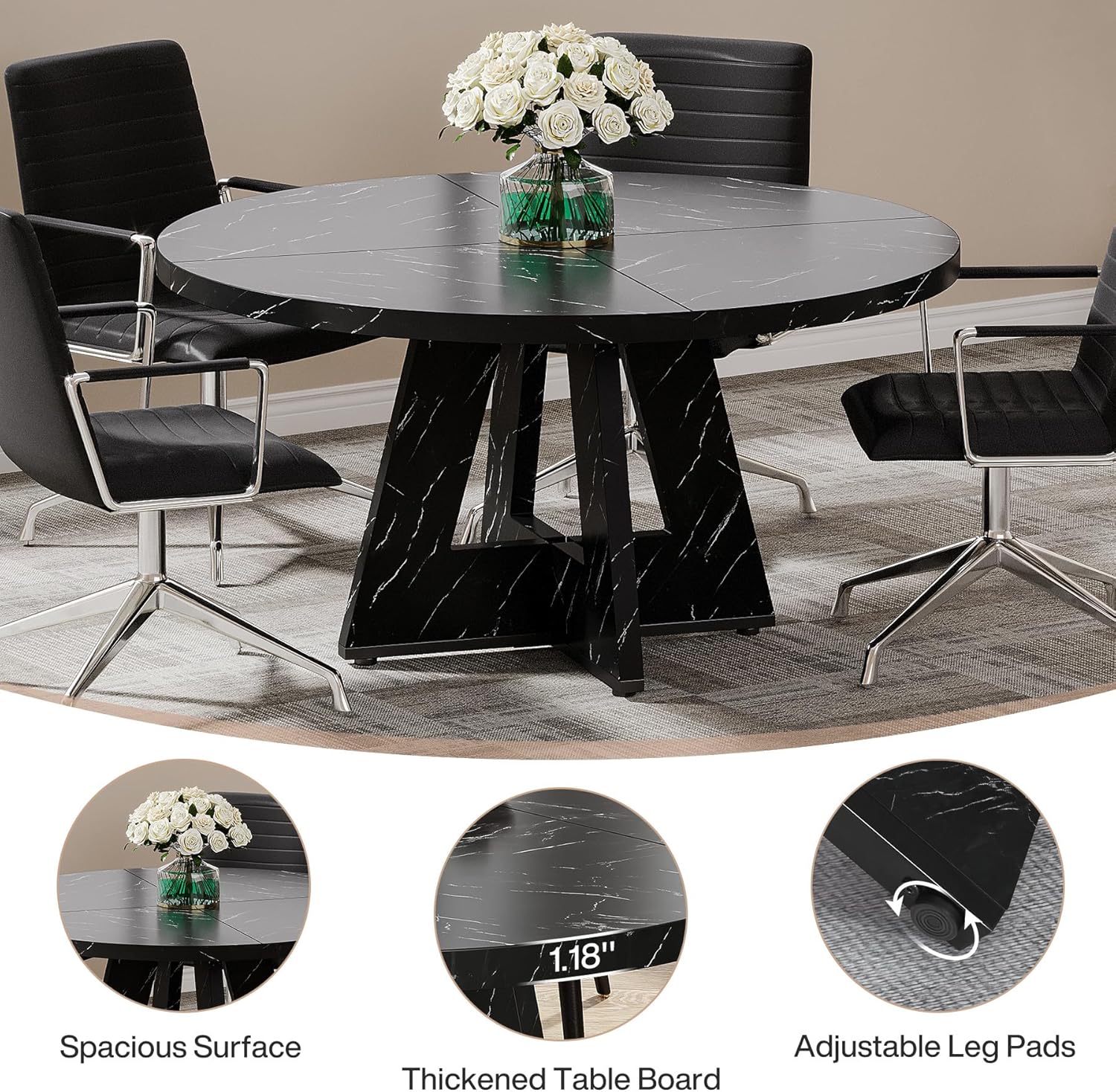 Tribesigns 47-Inch Round Conference Table for 4-6 People, Wooden Base and Thickened Top