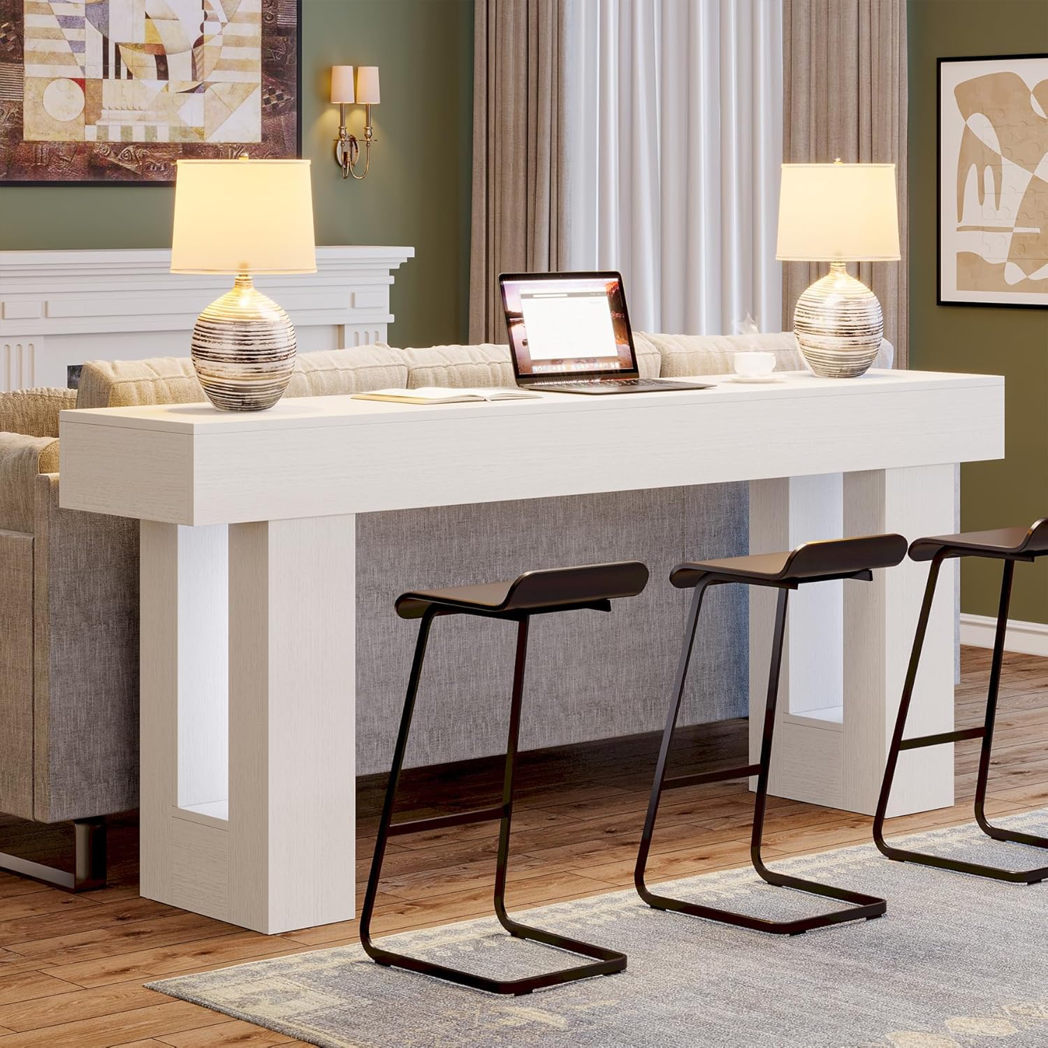 Wooden Sofa Table, 63-Inch Console Table For Entryway