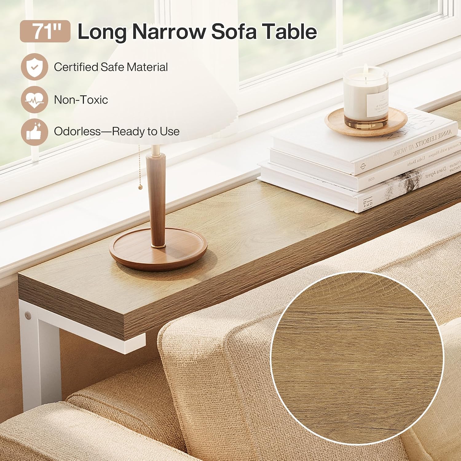 71" Skinny Console Table, Narrow Sofa Table Behind Couch Table for Living Room
