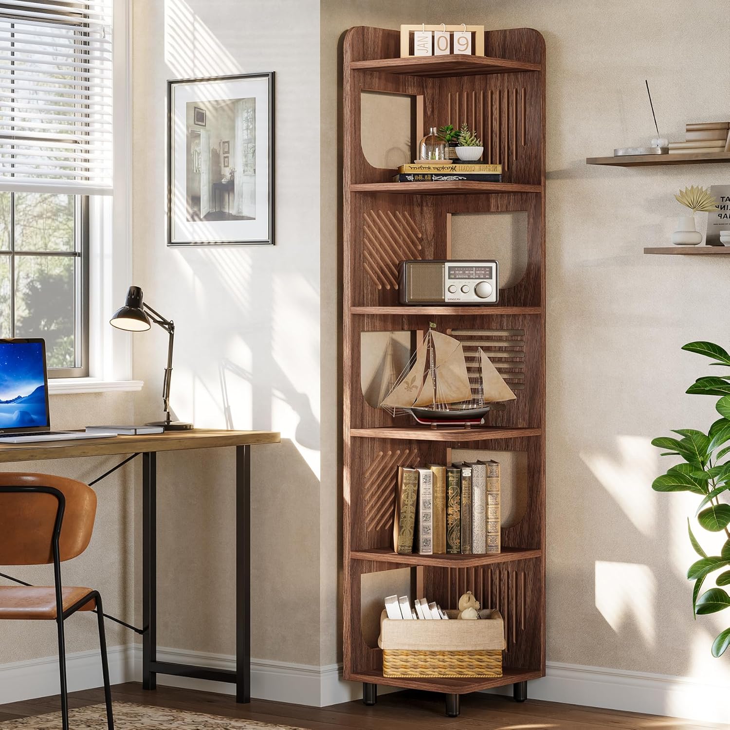 Tribesigns 6-Tier Corner Shelf, Tall Skinny Display Bookcase for Small Spaces