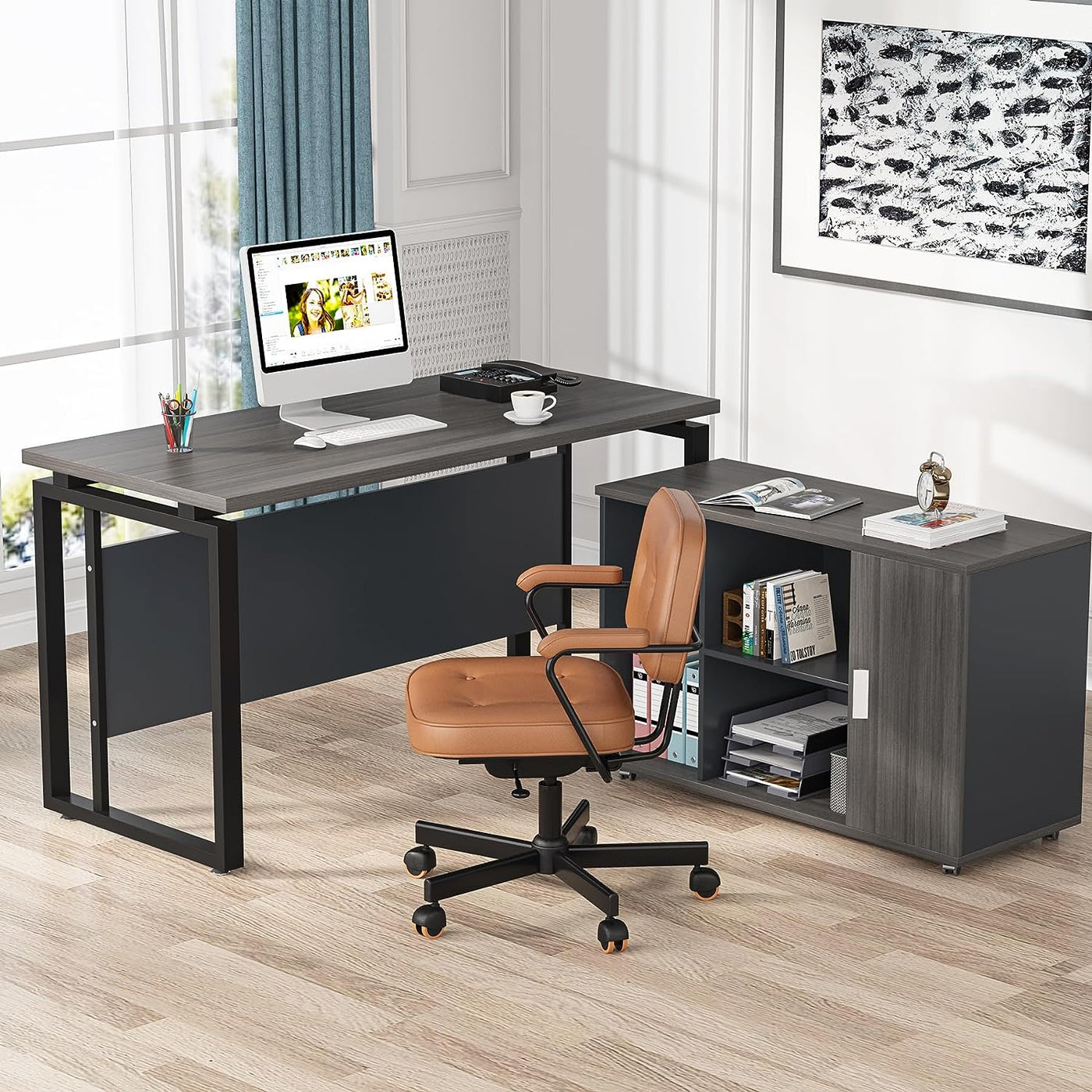 Tribesigns 55'' L-Shaped Executive Desk with 39