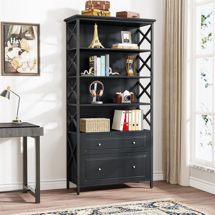 Tribesigns Bookshelf, 5-Tier Bookcase Display Shelf Organizer with 2 Drawers Tribesigns