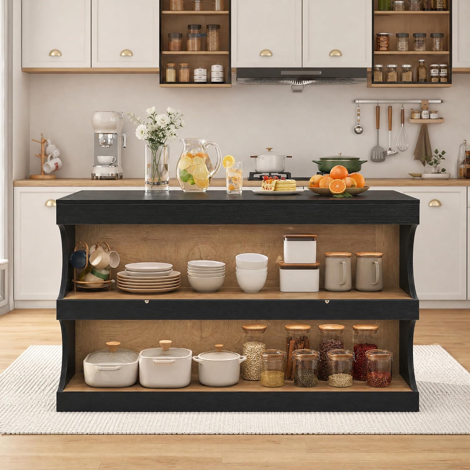 55" Sturdy Kitchen Island, Farmhouse Stationary Island Table