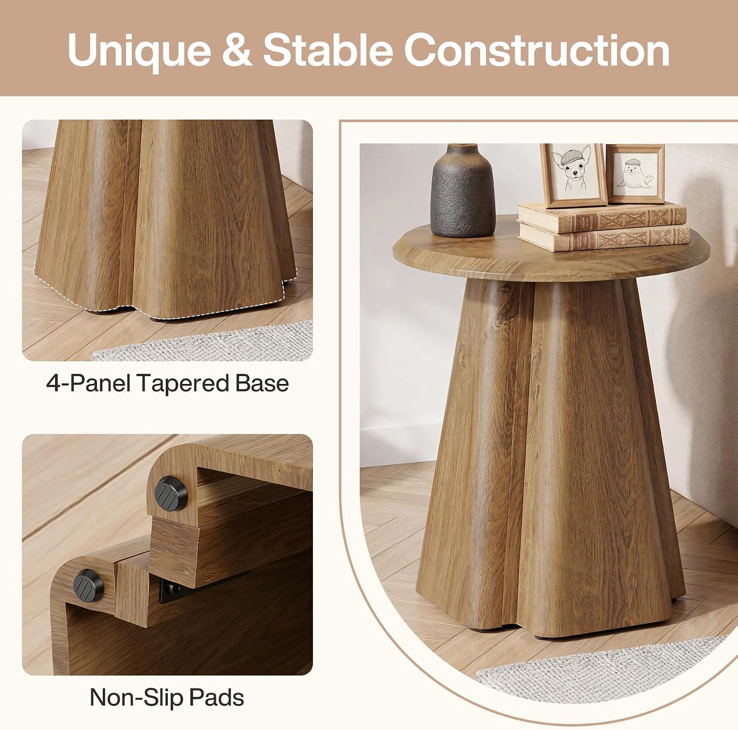 23.6" Round End Table, Modern Accent Side Table with Fluted Pedestal Base