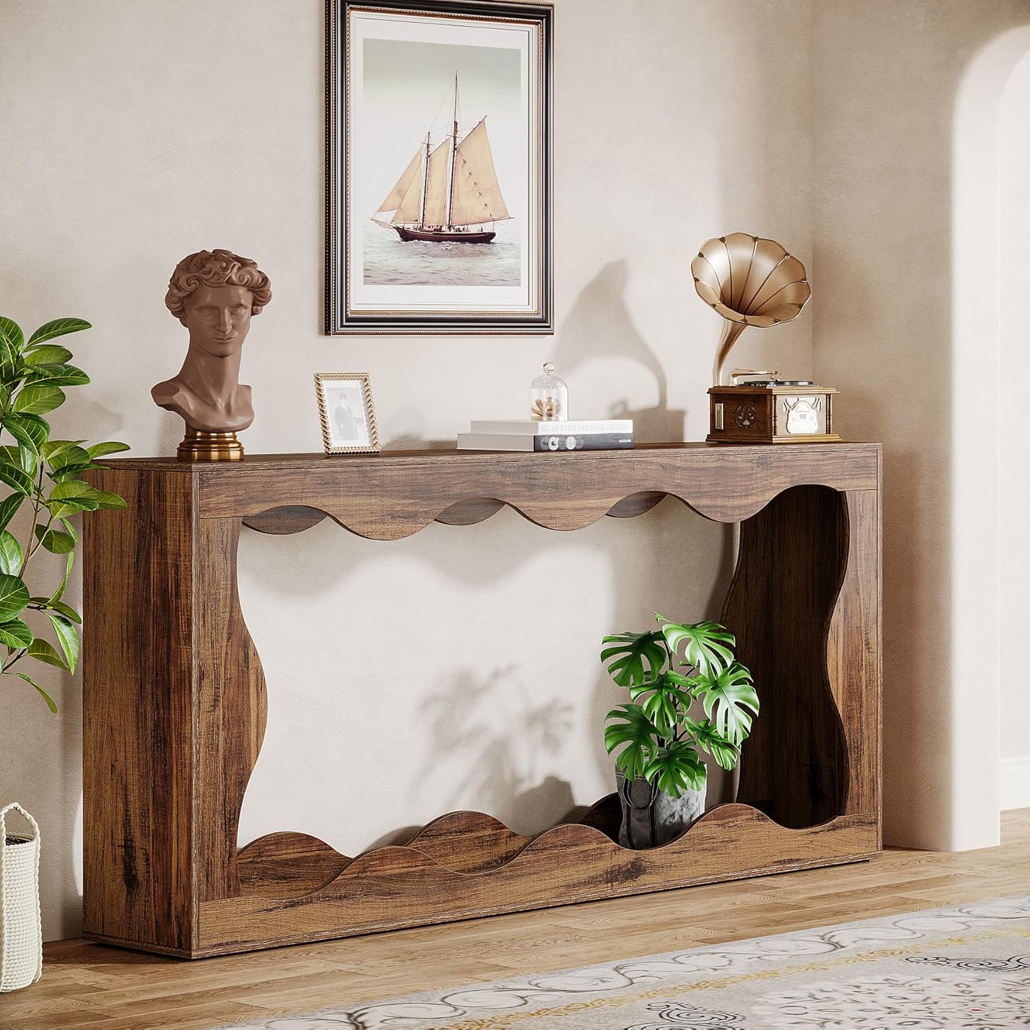 63 Inch Farmhouse Console Table with Storage, Narrow Sofa Table for Living Room and Entryway