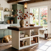 55" Kitchen Island with 4 Open Shelves, Stationary Wooden Storage Center Island Table 3