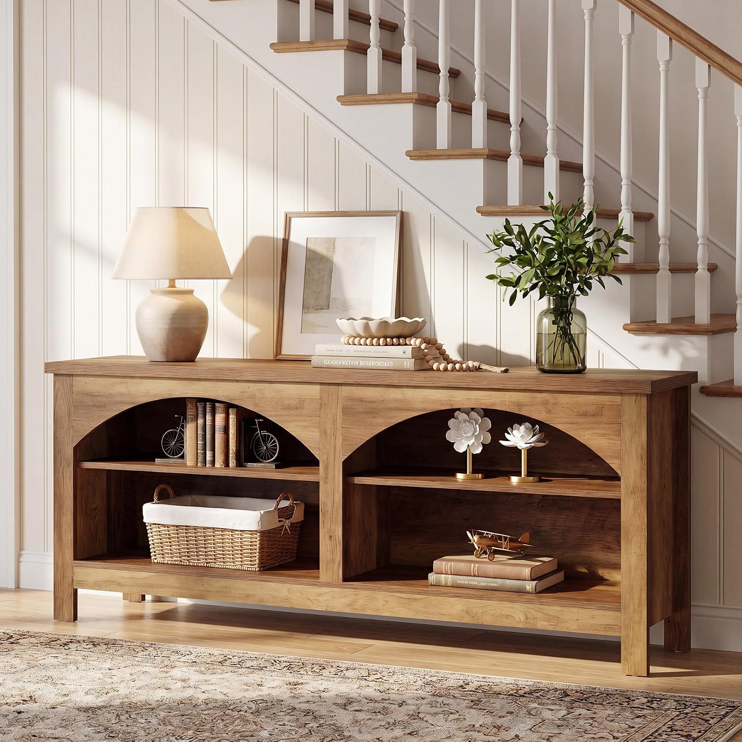 63" TV Stand, Farmhouse Entertainment Center with 2-tier Shelf