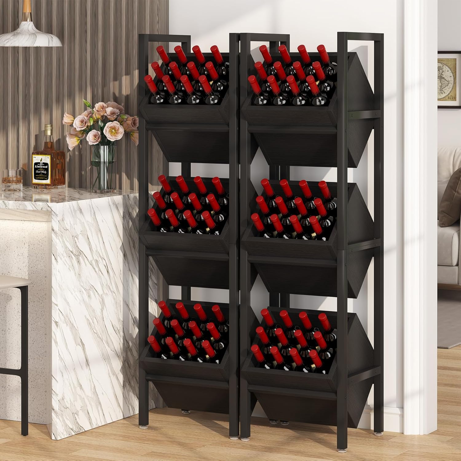 Tribesigns 3-Tier Freestanding Wine Rack, Wooden Wine Storage Stand for Kitchen and Cellar