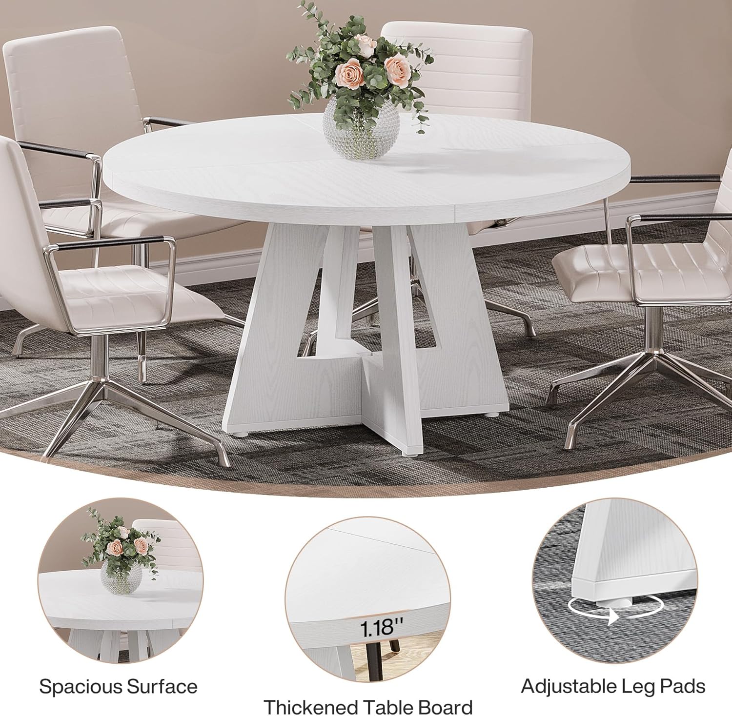 Tribesigns 47-Inch Round Conference Table for 4-6 People, Wooden Base and Thickened Top