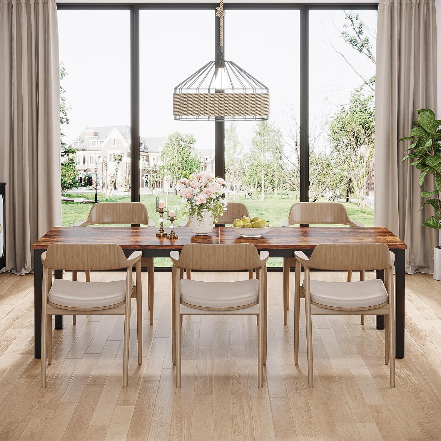 Tribesigns 78.7" Industrial Dining Table, Rustic Rectangular Wood Table with Metal Legs