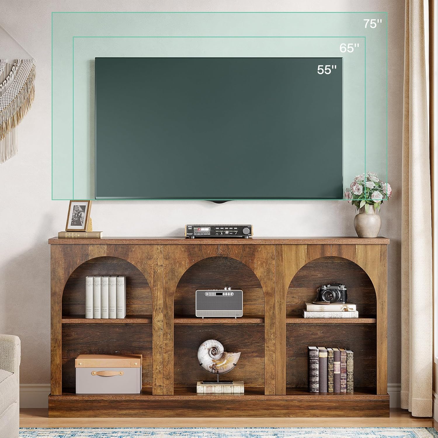 62.99“ Farmhouse TV Stand with Storage Cabinets, Media Console for Up to 65-Inch TV