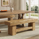 63" Solid Wood Dining Bench, Farmhouse Kitchen Table Bench with Storage Shelf 3