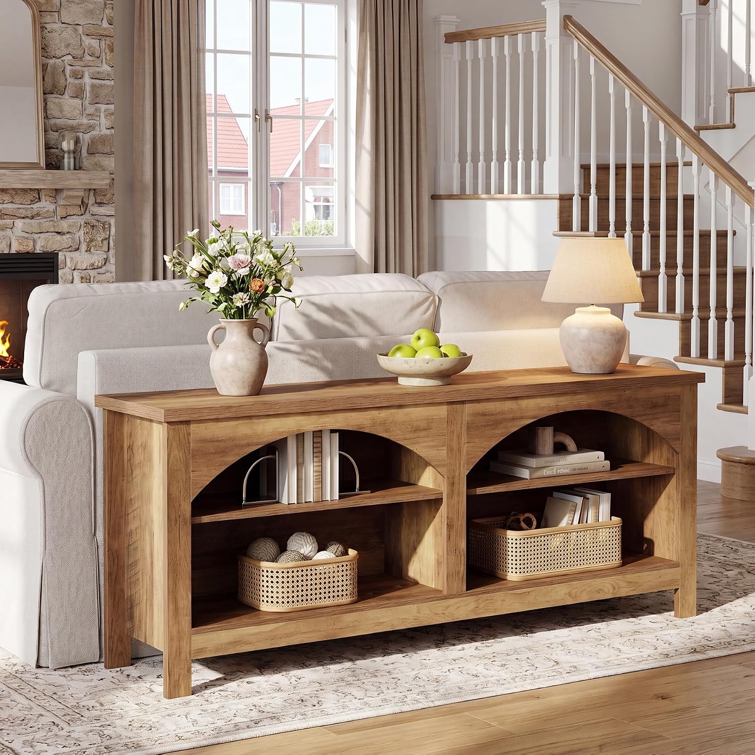 63" Farmhouse Console Table, Entryway Hallway Table with Storage