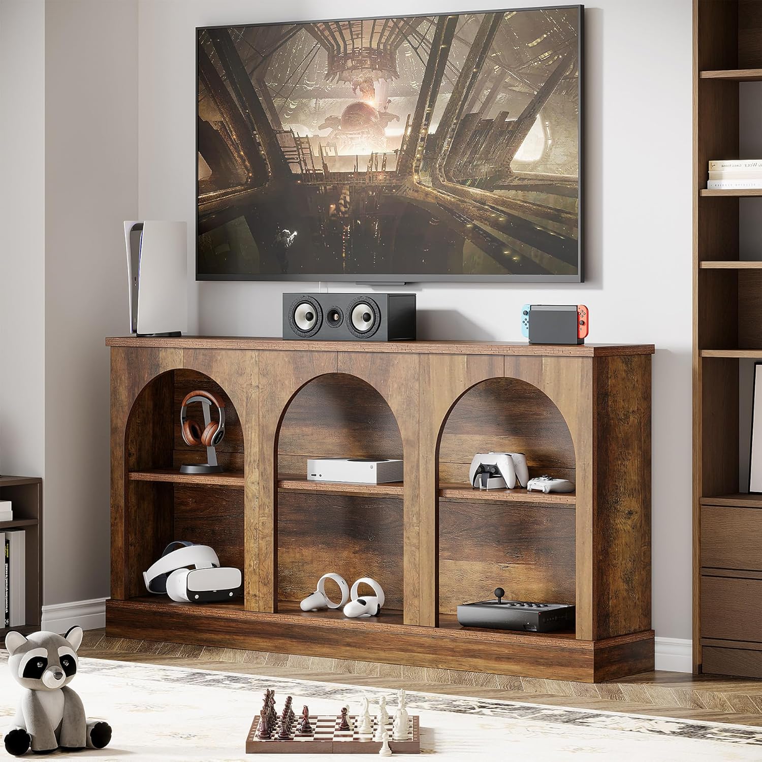 62.99“ Farmhouse TV Stand with Storage Cabinets, Media Console for Up to 65-Inch TV