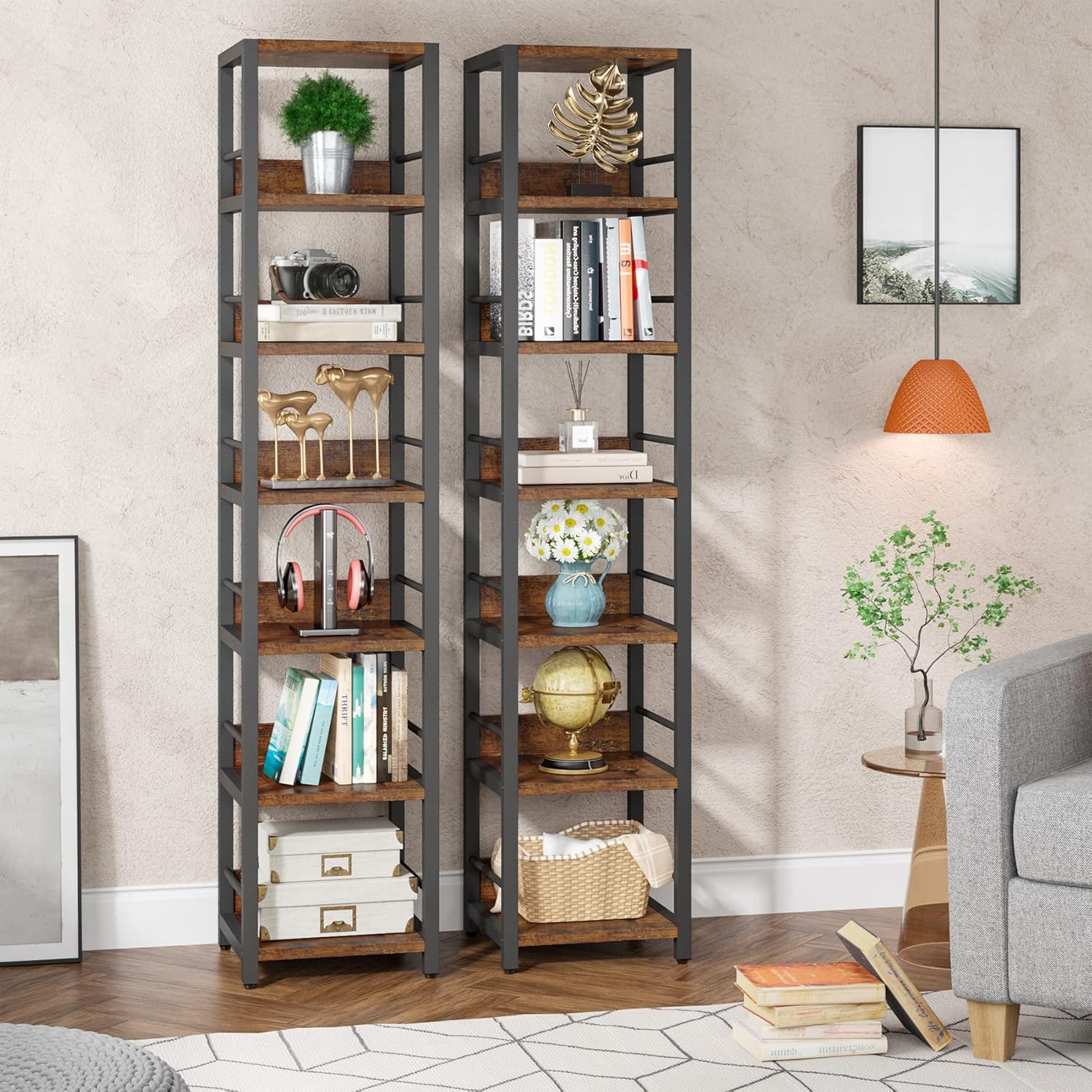 Tribesigns 6-Tier Narrow Corner Shelf, 74.8-Inch Tall Industrial Storage Bookshelf