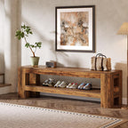 59" Farmhouse Entryway Bench, Wooden Shoe Bench End of Bed Bench with Shelf