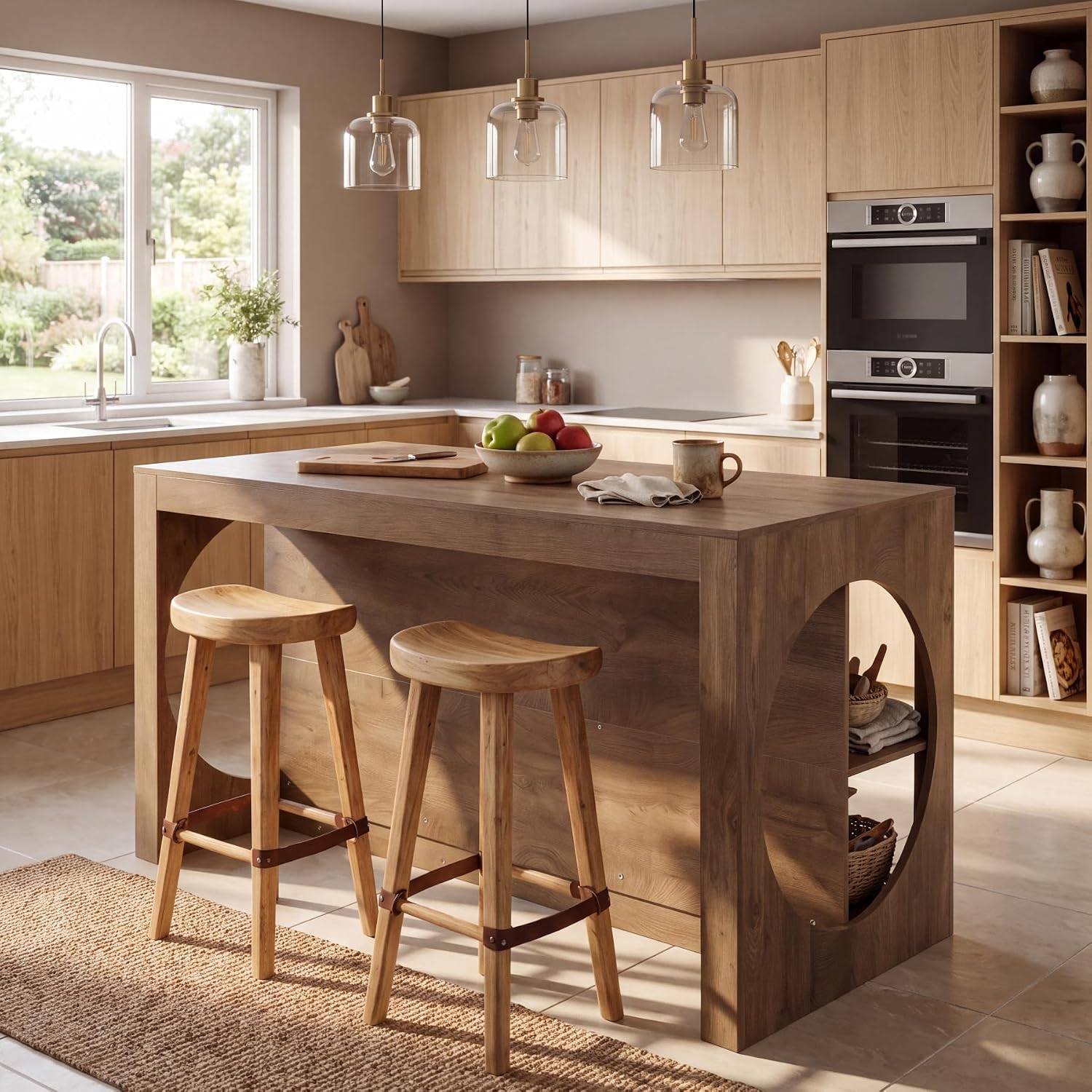 63" Farmhouse Kitchen Island with Seating, 3-Tier Storage, Large Countertop, Dining Room Table