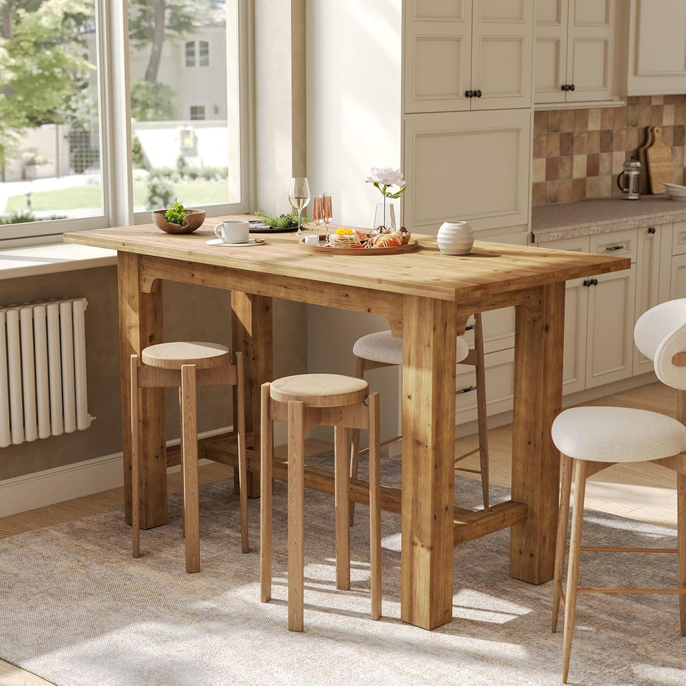 Solid Wood Bar Table, 63" Dining Table Counter Height Pub Table-Tribesigns