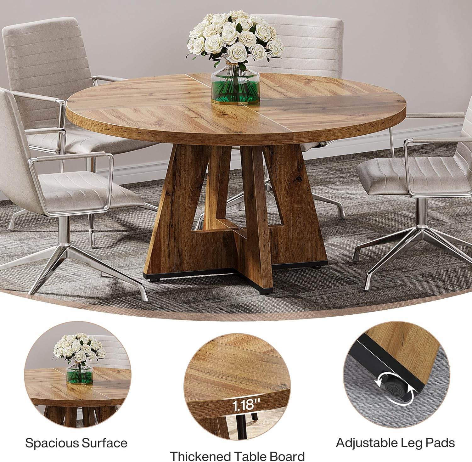 Tribesigns 47-Inch Round Conference Table for 4-6 People, Wooden Base and Thickened Top