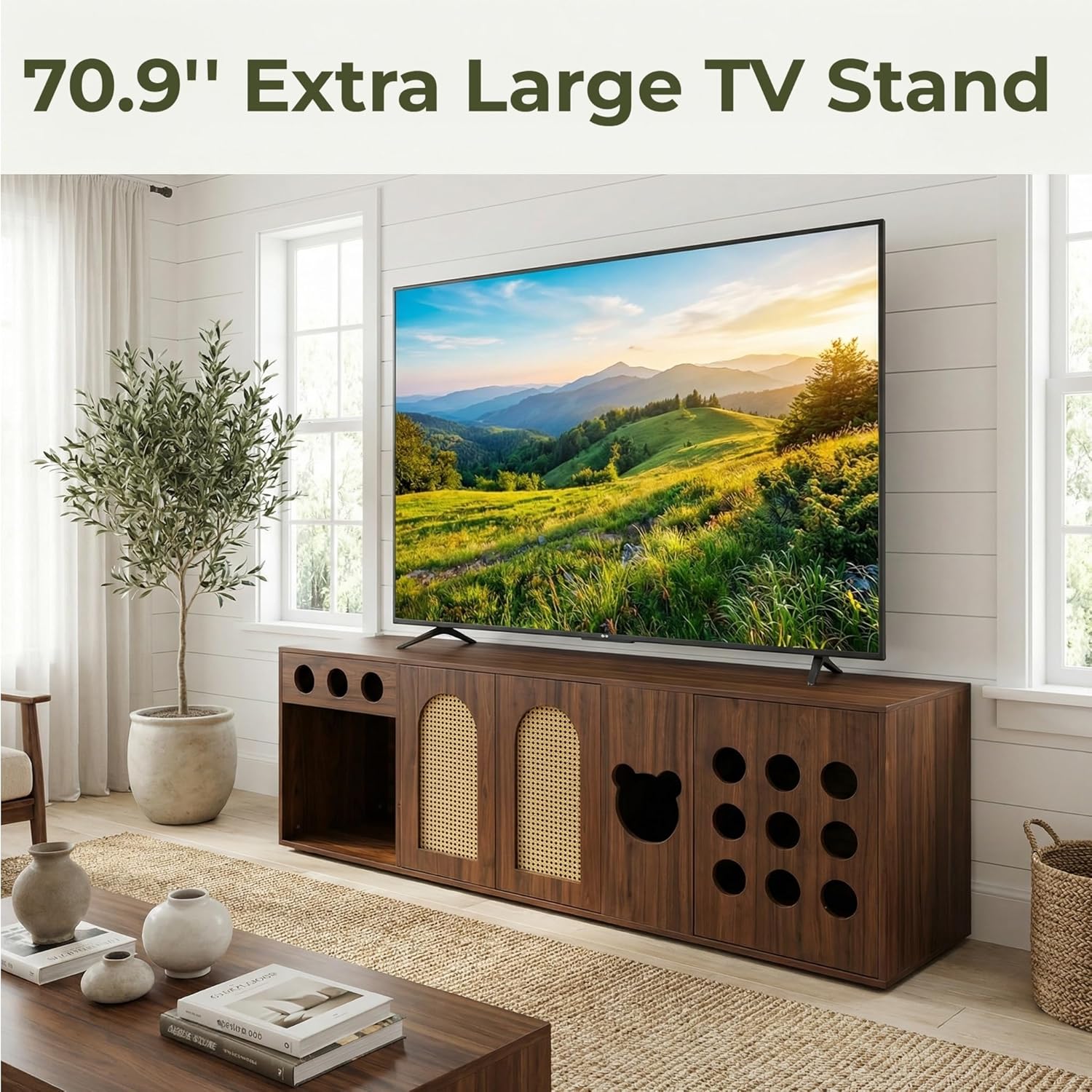 70.9" TV Stand, Extra Large Console Cabinet Entertainment Center