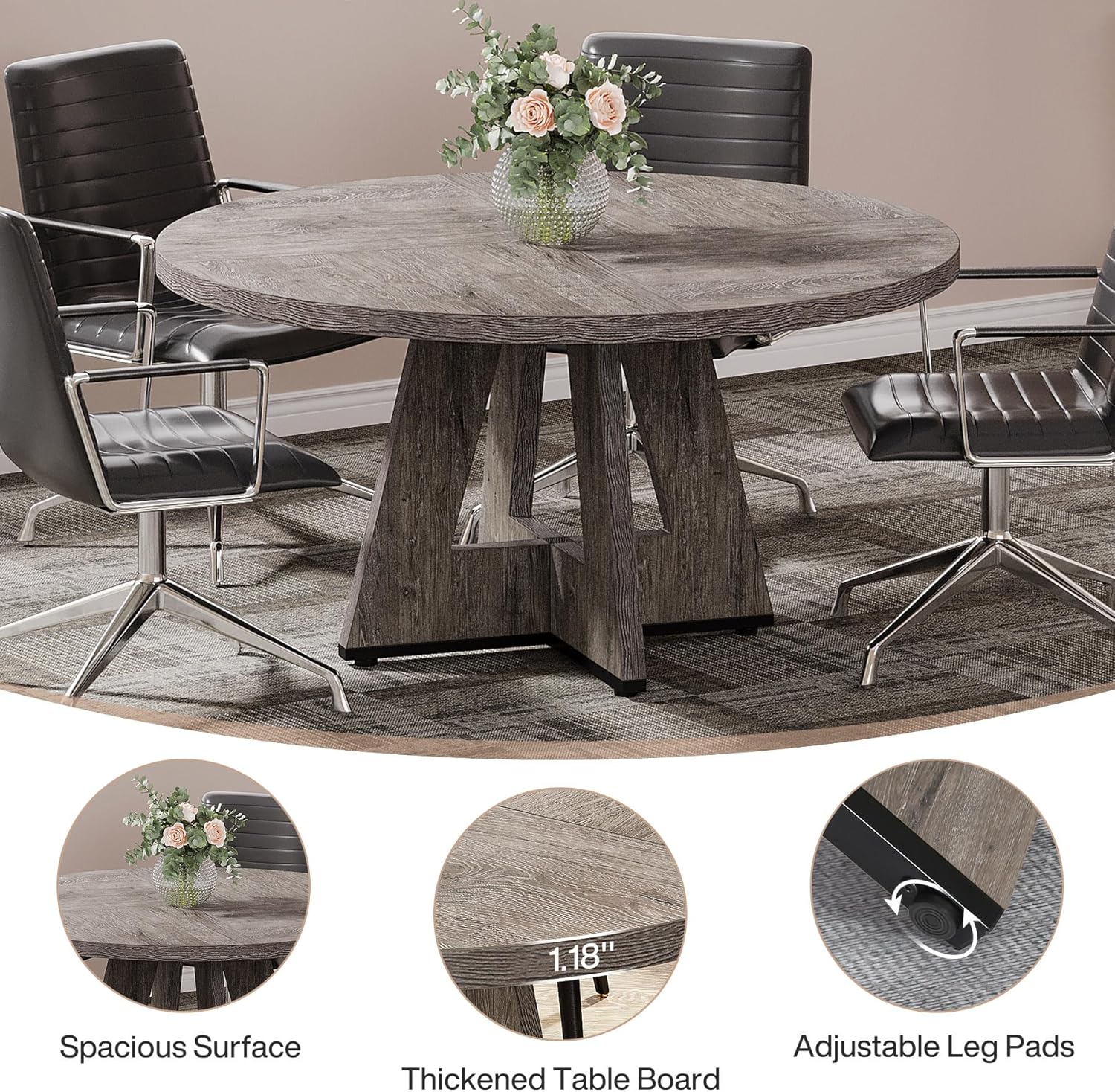 Tribesigns 47-Inch Round Conference Table for 4-6 People, Wooden Base and Thickened Top