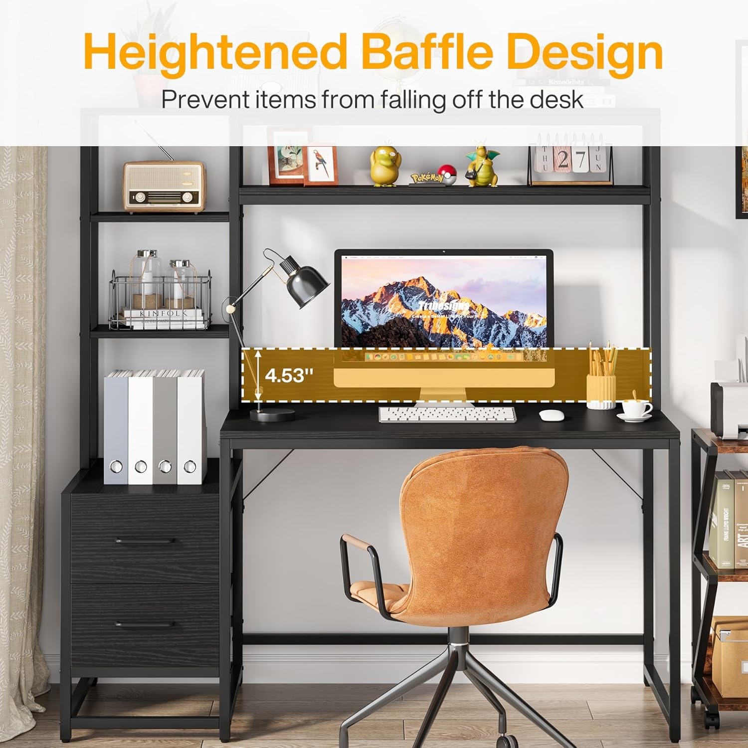 Tribesigns 55 Inch Computer Desk with Storage Shelves, Rustic Office Desk with Drawers