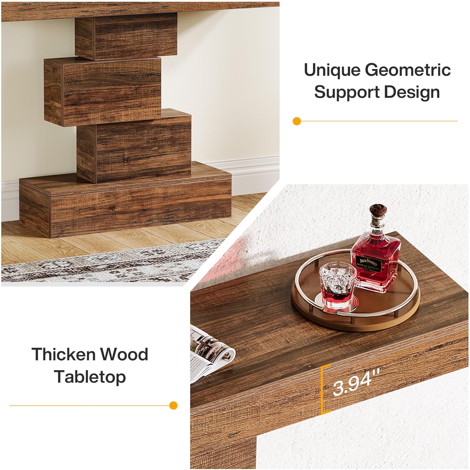 42.5" Rustic Brown Farmhouse Console, Industrial Geometric Sofa Table for Hallway Entrance