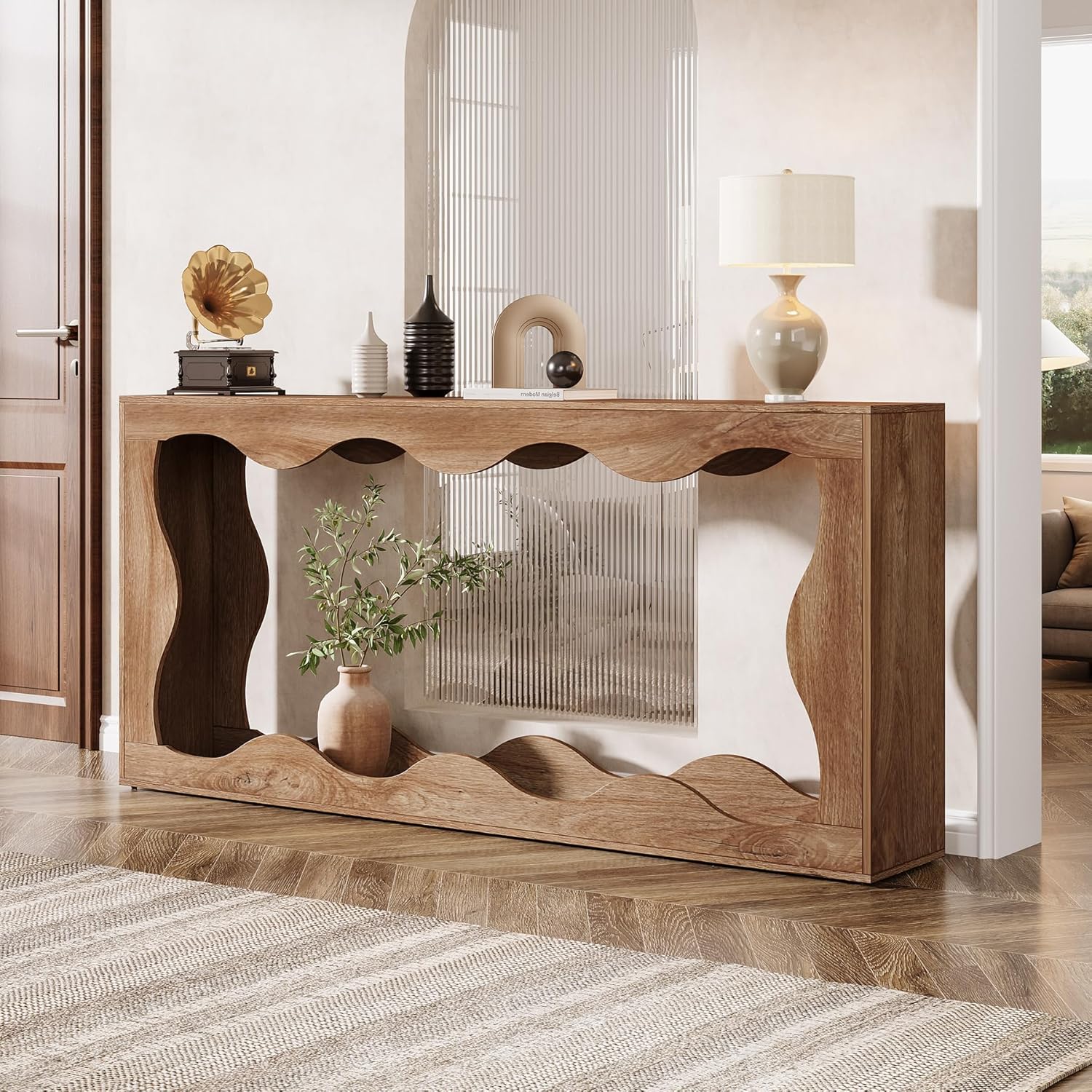 63 Inch Farmhouse Console Table with Storage, Narrow Sofa Table for Living Room and Entryway