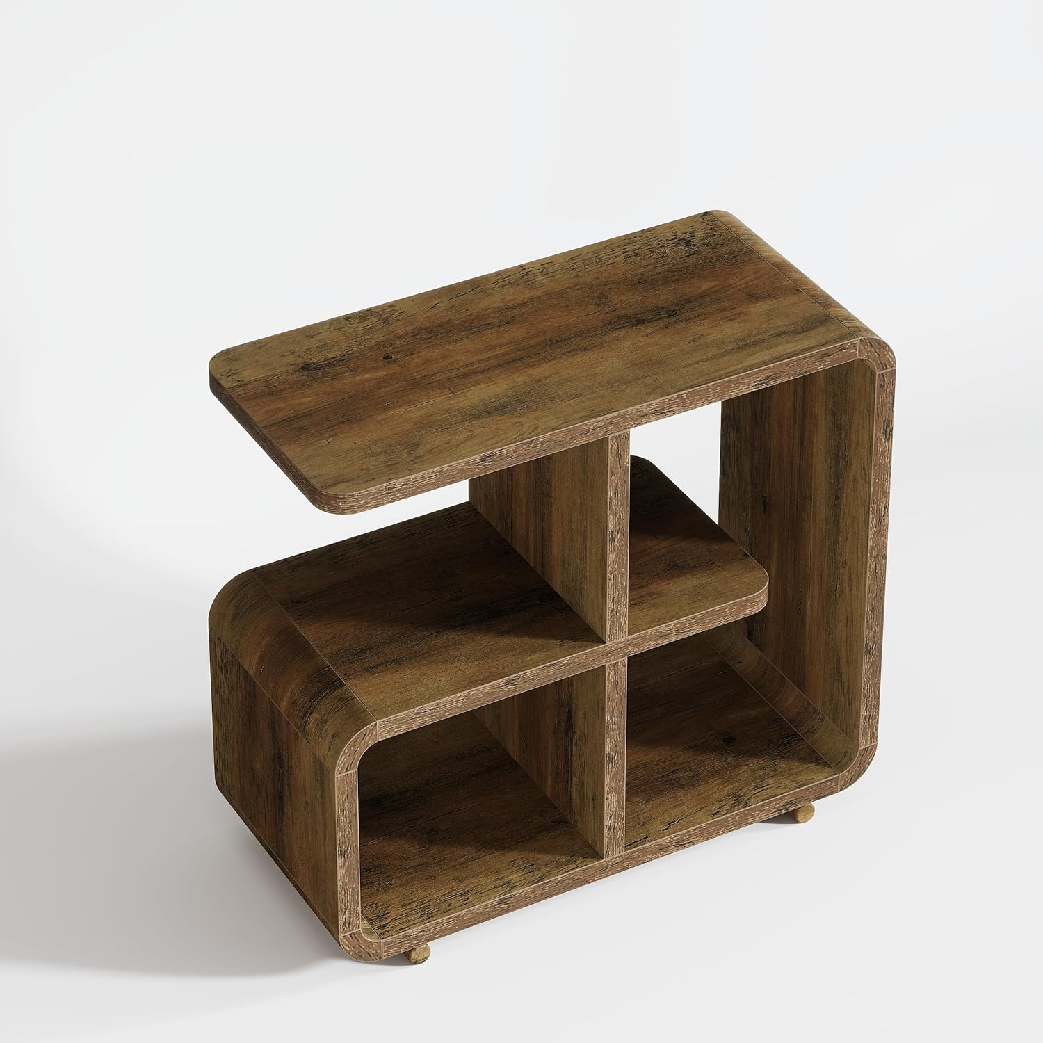 24 Inch Rustic Wooden Side Table with Storage, 3 Tier Narrow End Table for Living Room Bedroom Small Spaces