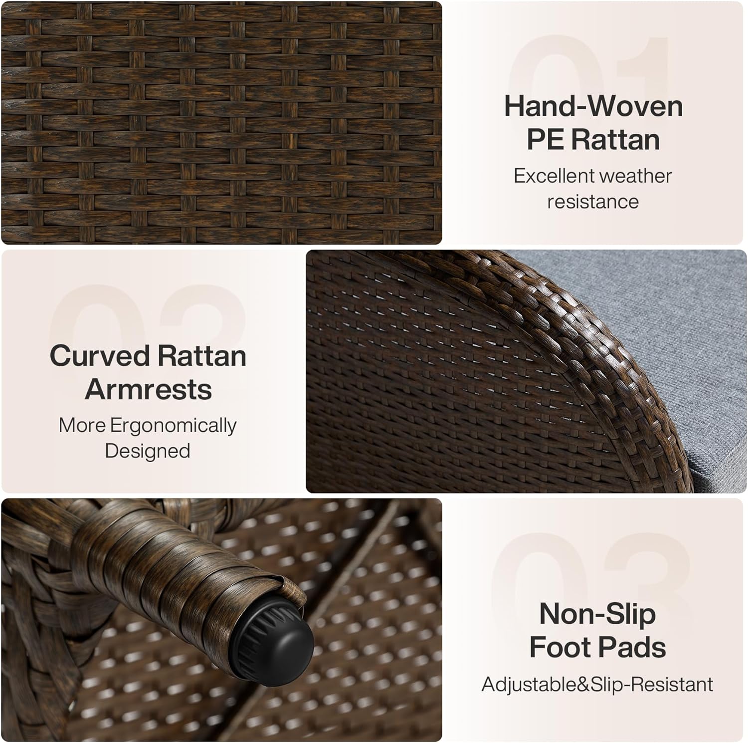 5-Piece Wicker Patio Furniture Set, Outdoor PE Rattan Conversation Set for Backyard