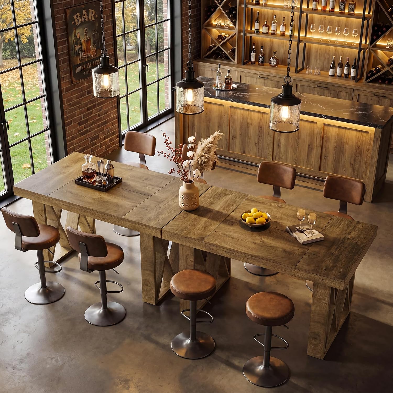 63" Rectangular Bar Table, Farmhouse Counter Height Pub Table