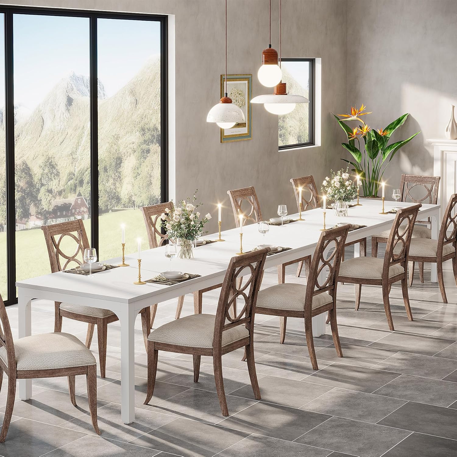 Tribesigns 78.7" Industrial Dining Table, Rustic Rectangular Wood Table with Metal Legs