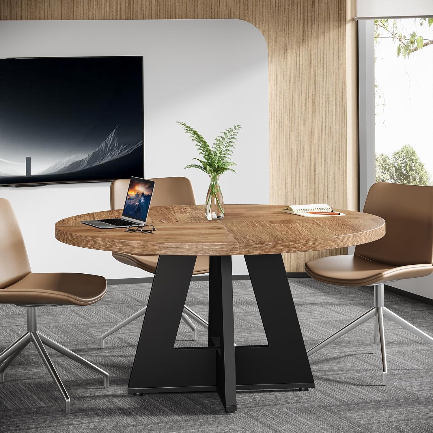 Tribesigns 47-Inch Round Conference Table for 4-6 People, Wooden Base and Thickened Top