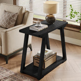 Solid Wood End Table, Narrow Side Table Nightstand with 2-Tier Storage 3