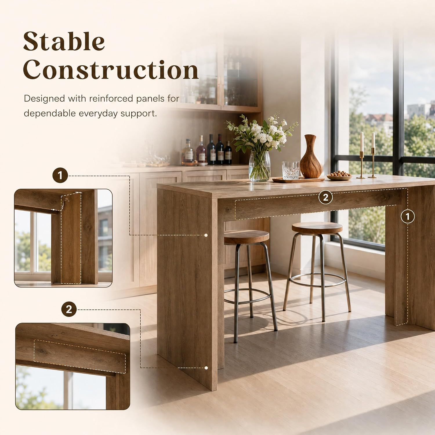 55" Long Narrow Bar Table, Bar Height Table for 2–4 Person