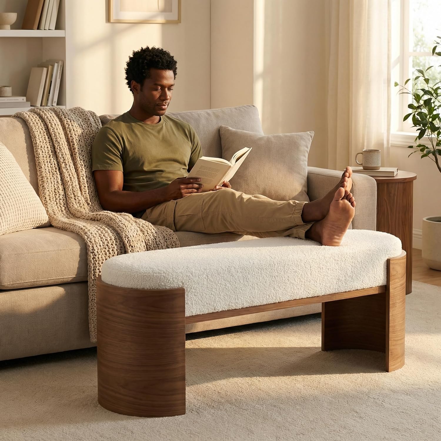 47.2" Solid Wood Entryway Bench, Upholstered End of Bed Bench for Bedroom