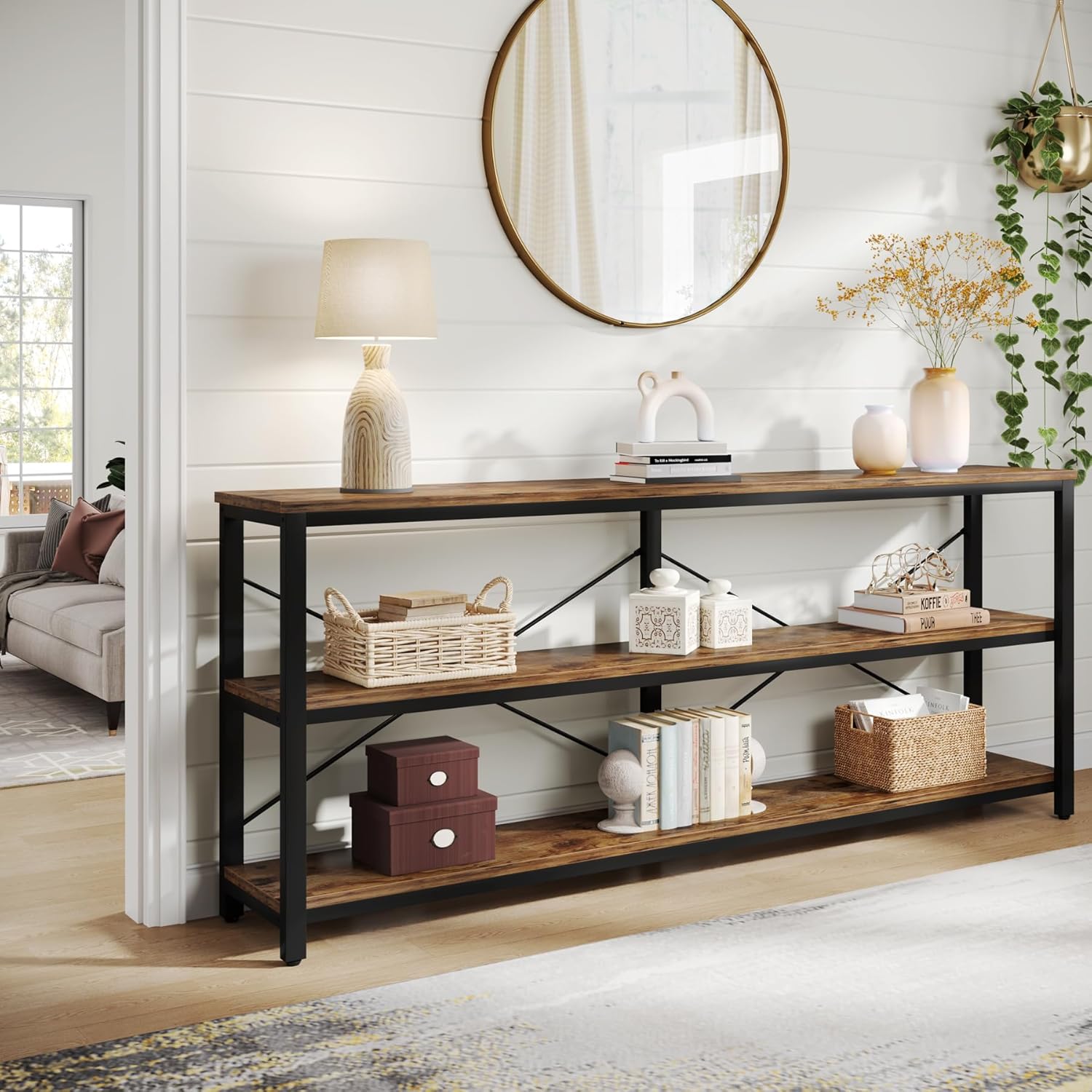 Tribesigns 70.9-Inch Extra Long Console Table 3-Tier Industrial Sofa Table - Thumbnail 5