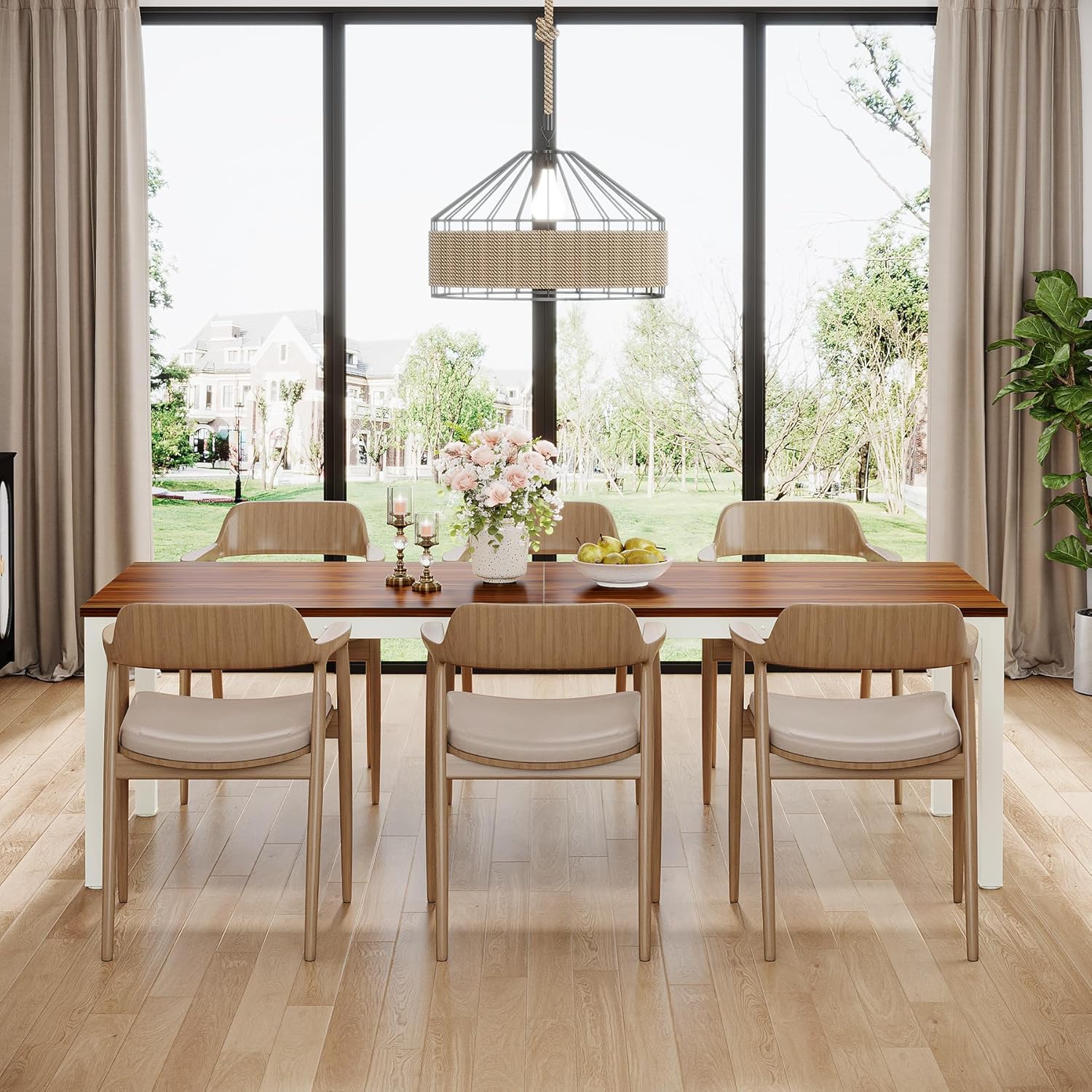 Tribesigns 78.7" Industrial Dining Table, Rustic Rectangular Wood Table with Metal Legs