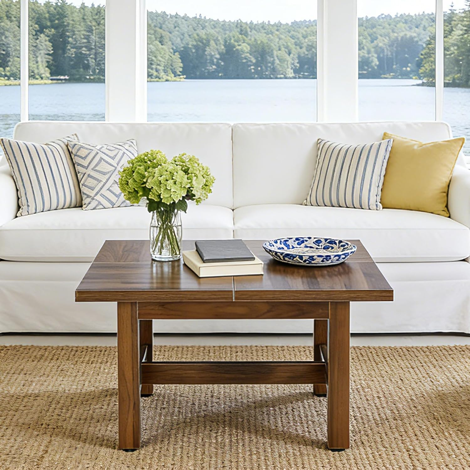 31" Square Coffee Table, Wooden Farmhouse Center Table with Sturdy Legs