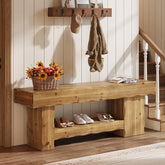 Solid Wood Entryway Shoe Bench, 63" End-of-Bed Bench with Storage Shelf 3