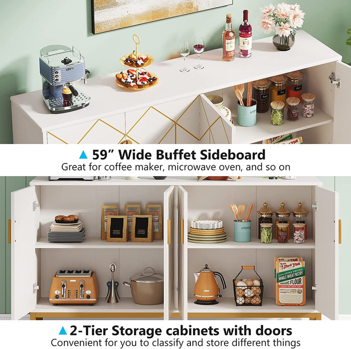 59" Modern Sideboard Buffet Kitchen Storage Cabinet with Doors Tribesigns