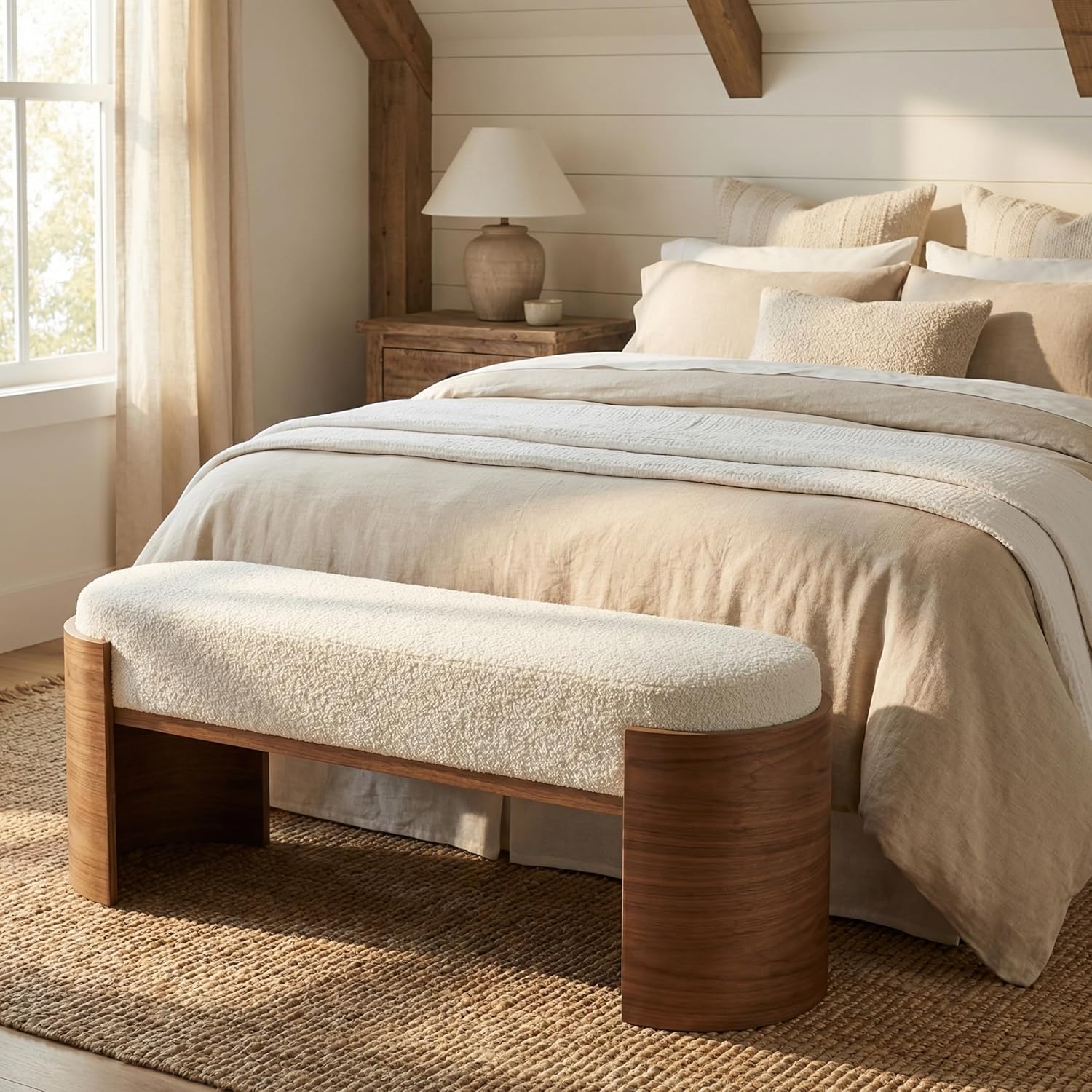 47.2" Solid Wood Entryway Bench, Upholstered End of Bed Bench for Bedroom