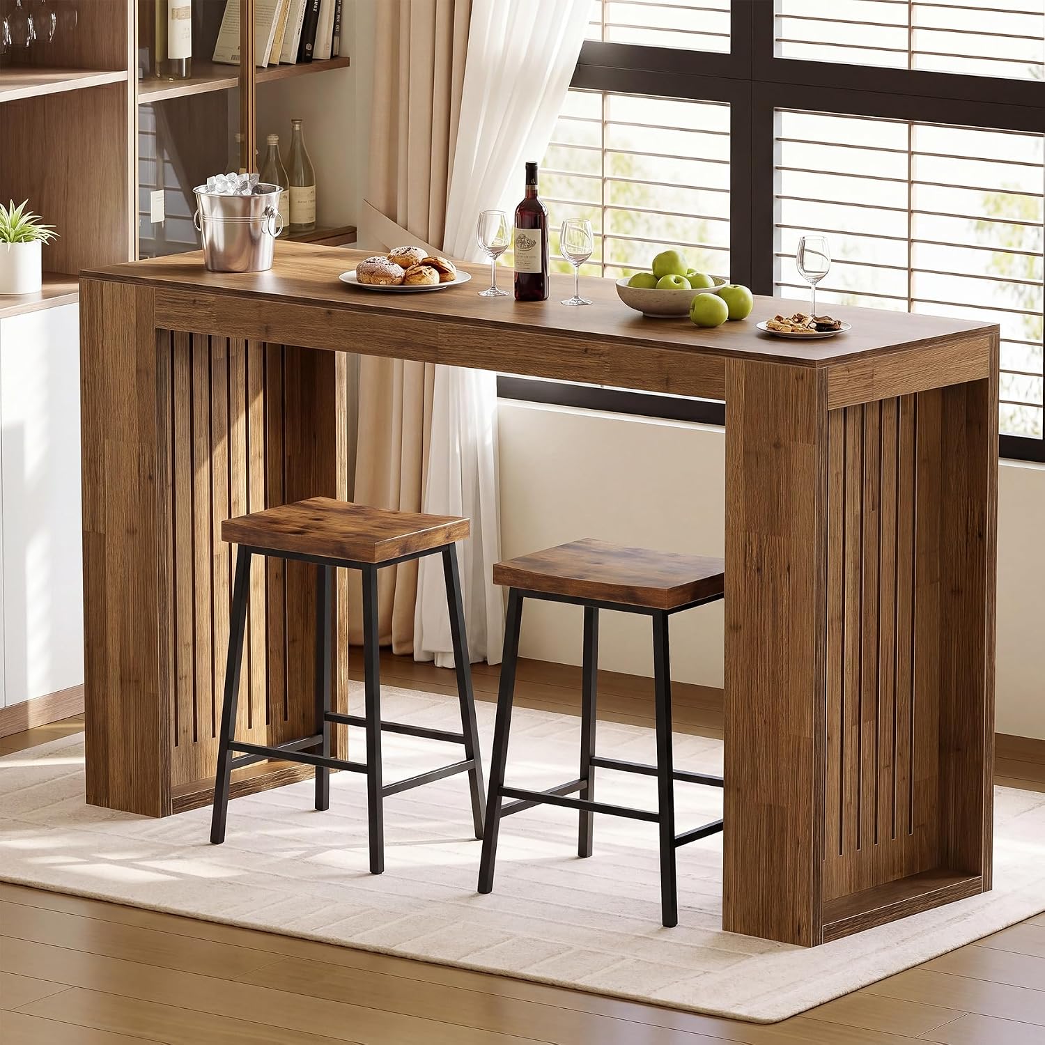 63" Long Bar Table, Counter Height Home Bar Unit Dining Table